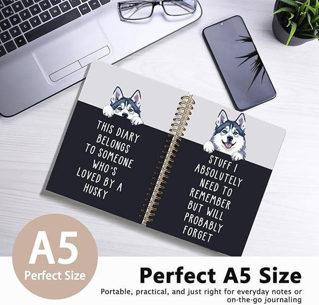 LIANGW Funny Husky Notebook Journal Gifts for Women & Men, Gifts for Husky Lovers Notebooks, Funny Gifts for Coworkers, Hardcover Spiral Notebook 5.5x8.3 Inch