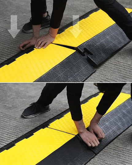 OranLite Large 2-Channel Rubber Floor Cable Protector Ramp, Heavy-Duty Floor Cable Wire Cord Cover Speed Bumps, Driveway Hose Cable Ramp Protective Cover (2 Large Channels)