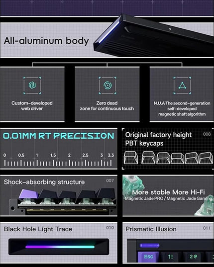 NuPhyX BH65 All-Aluminum Magnetic Switch Hot Swappable Gaming Keyboard,65% 68keys Adjustable Actuation Rapid Trigger Wired Custom Hall Effect Keyboard,PBT keycaps,8K Hz Polling Rate