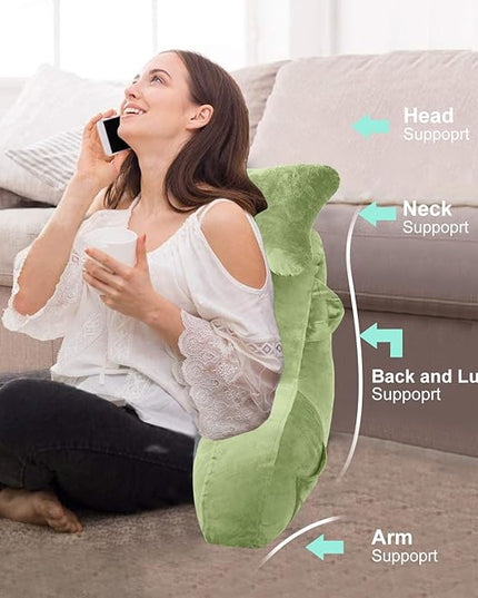 SLIGUY Reading Pillow for Sitting in Bed Couch Adult, Back Pillow with arm Support and Pockets, Adult Back Pillow Bed Chair for Rest, Reading, Watching TV, Gaming for Boys and Girls Green