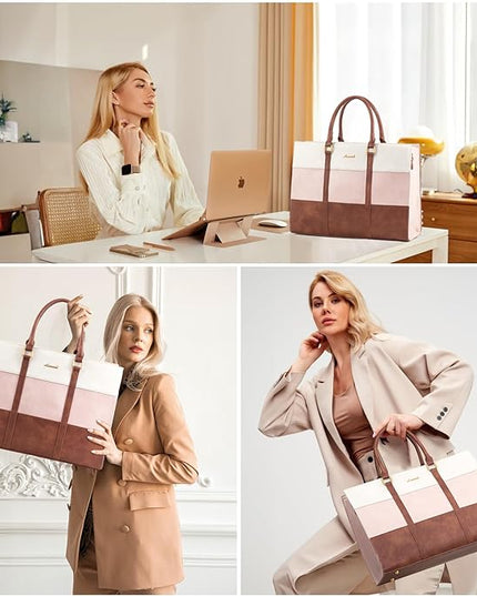 LOVEVOOK Laptop Bag for Women, 15.6 Inch Laptop Tote Bag, Vintage Leather Work Bags for Women, Waterproof Computer bag with Clutch Purse, Large Capacity Briefcase, Business Office Bag