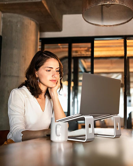 SOUNDANCE Laptop Stand, Aluminum Computer Riser, Ergonomic Laptops Elevator for Desk, Metal Holder Compatible with 10 to 15.6 Inches Notebook Computer, Silver