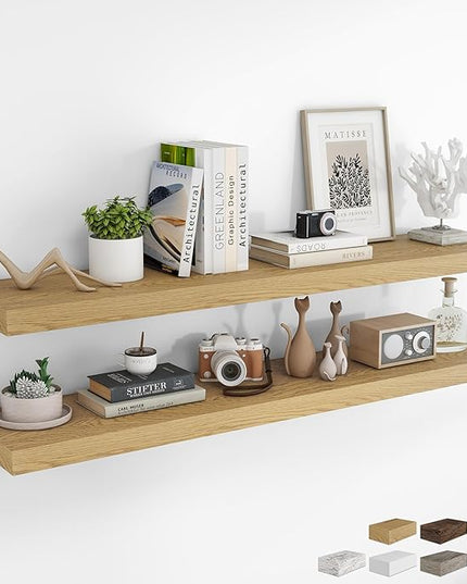 RICHFOCUS 55Inch Floating Shelves for Wall 2 Pack Shelves for Bedroom|Kitchen|Bathroom Wall Mounted Rustic Wood Floating Shelf with Invisible Brackets for Books|Storage|Decor, Oak