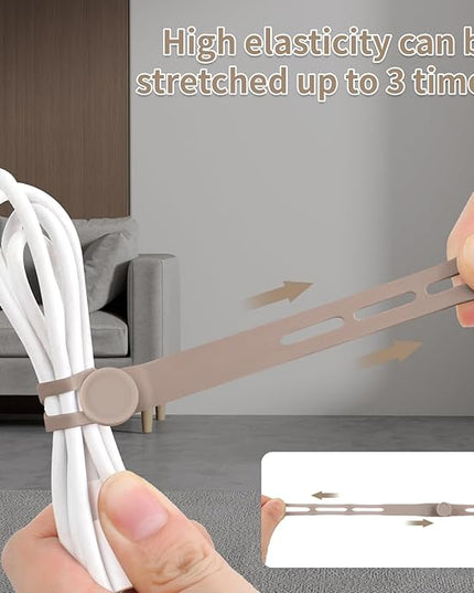 Oligei 25 Pcs Silicone Cable Ties, Cable Ties Reusable, High Elasticity Cord Wraps for Electrical Cords, Cord Organizer for Earphone, Phone Charger(Khaki)