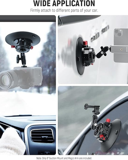 NEEWER 6"/15.2cm Camera Suction Cup Mount with Ball Head Magic Arm, Metal Suction Cup Mount on Car Windshield Dash for Camera/Action Camera/Phone Holder, with 1/4" & 3/8" Mounting Holes for ARRI