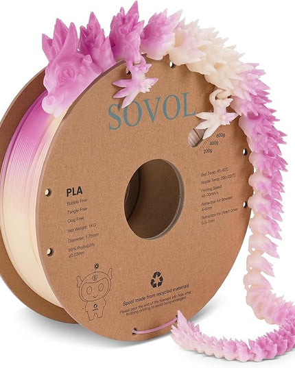 Sovol 3D Printer Photosensitive Filament Single Color Light Change PLA 1kg (2.2 lbs) Spool 3D Printing Materials, Dimensional Accuracy +/- 0.03 mm, 1.75 mm, Light Change Purple