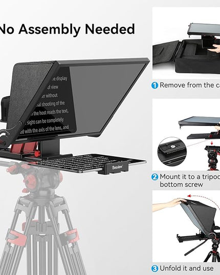 Desview P17 Teleprompter，17 inch Aluminum Alloy Liftable Teleprompter, High Display Glass, Compatible with iPad Tablet Phone DSLR Camera, No Assembly, Carry Case Included, Great for Video Making