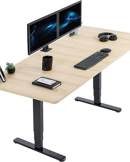 VIVO Electric 71 x 30 in Dual Motor Sit Stand Desk, Memory Height Adjustment, 2B Series, Light Wood Top Black Frame, DESK-KIT-2B7C