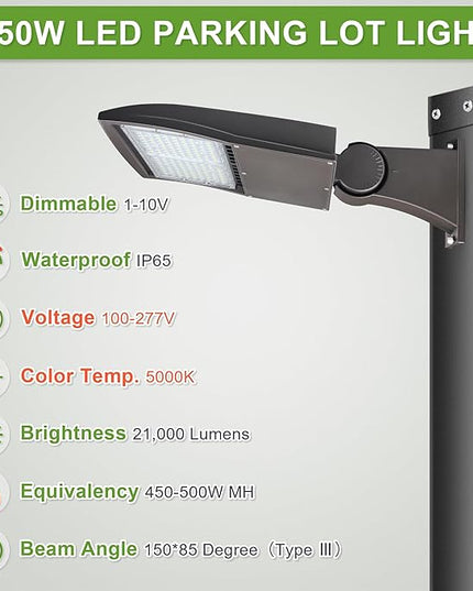LED Flying Direct 150W LED Shoebox Lights, 20KV Surge Protector LED Parking Lot Area Lights, 450W MH Equiv. LED Street Road Lamps with Direct Arms Mount, 1-10V Dim DLC UL 5000K 100-277VAC