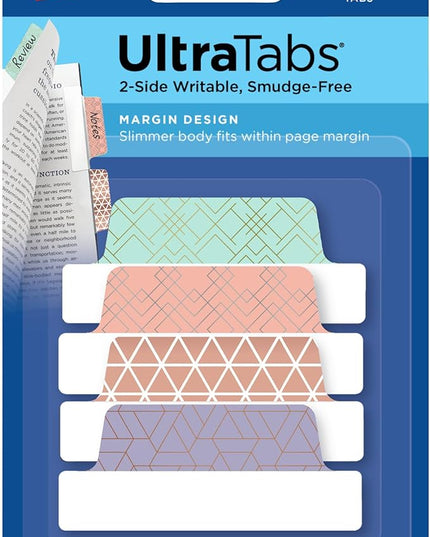 Avery Margin Ultra Tabs, 2.5" x 1", Assorted Metallic Geometric Designs, 24 Repositionable Page Tabs (30123)