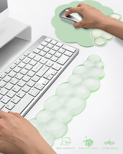 Gel Cloud Keyboard and Mouse Wrist Rest, Cute Wrist Support and Arm Support Rest for Typing Pain Relief，Suitable for Office/Computer/Laptop/Gaming Set-Green