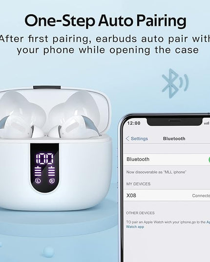 TAGRY Bluetooth Headphones True Wireless Earbuds 60H Playback LED Power Display Earphones with Wireless Charging Case IPX5 Waterproof in-Ear Ear buds with Mic for TV Smart Phone Laptop Computer Sports
