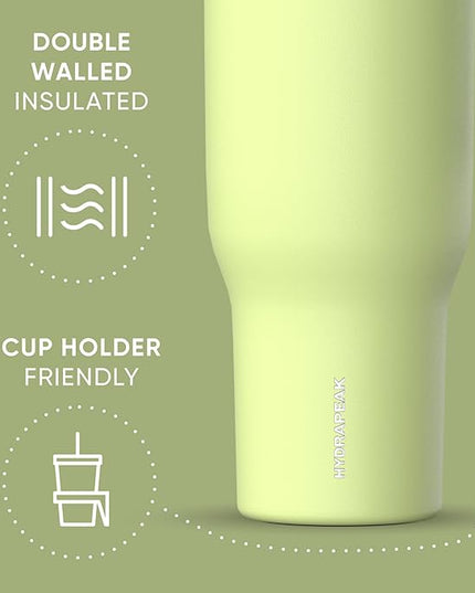 Hydrapeak Voyager 40 Oz Stainless Steel Tumbler with Handle, Insulated Water Bottle With Straw & Lid, Cupholder Friendly Reusable Travel Mug (Citrus)