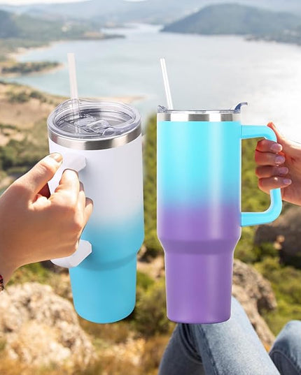 SYACOT 40 oz Tumbler with Handle and Straw Stainless Steel Insulated Tumbler Leak Proof Lid and Straw Lid Reusable Travel Mug Coffee Mug Cup Dishwasher Safe Keep Drinks Cold and Hot (Amethyst)