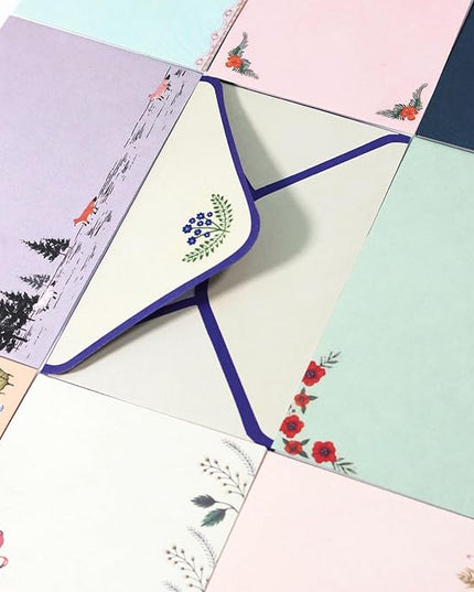 91 Pcs Stationery Paper Envelopes Set Includes 60 Lined Writing Paper & 30 Envelopes with 48 Colorful Round Dot Stickers, Cute Vintage Letter Writing and Stationery Paper Envelopes(10Style)