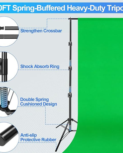 EMART 10X10 FT Green Screen Backdrop Kit, Photography Umbrella with 5500K Bulbs, 10X15 FT Green Backdrop with Spring Clamps, Professional Photography Lighting kit for Studio, Portrait, Video Shooting