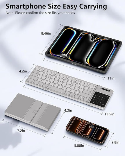 Nillkin Foldable Bluetooth Keyboard with Touchpad & Number Pad, Portable Bluetooth Keyboard with Full Size Keys, Pocket-Sized Wireless Travel Keyboards for iPad, Smartphone, Tablet and Laptop Gray