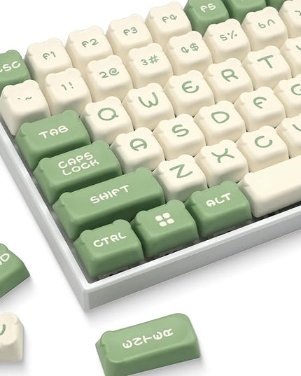 XVX Cute Bear Keycaps, Matcha Green and Creamy Keycap Set with MDA Profile, Double Shot PBT Keycaps Suitable for Cherry Gateron MX Switches Mechanical Keyboard
