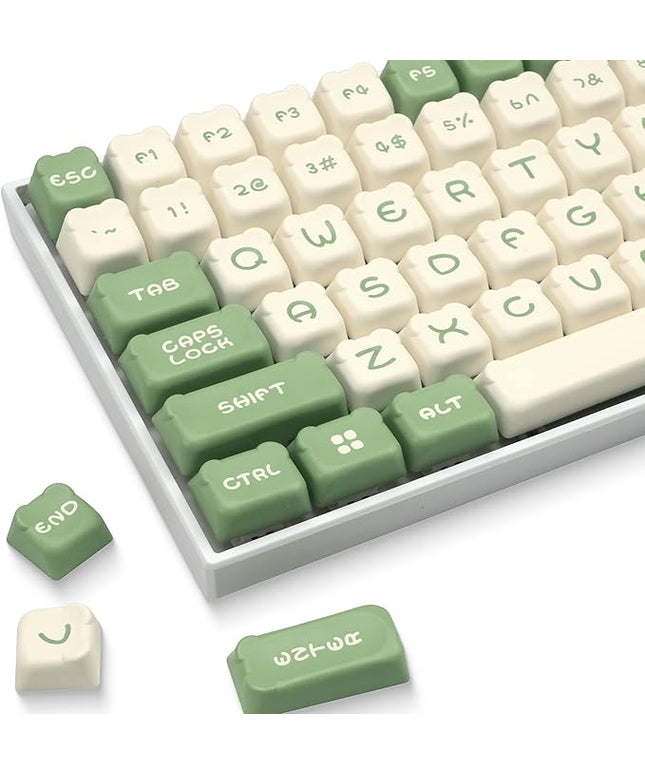 XVX Cute Bear Keycaps, Matcha Green and Creamy Keycap Set with MDA Profile, Double Shot PBT Keycaps Suitable for Cherry Gateron MX Switches Mechanical Keyboard