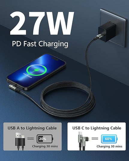 USB C to Lightning Cable 10FT [Apple MFi Certified] 3Pack Long iPhone Charger Cable 90 Degree i Phone Fast Charging Nylon Braided USB Lightning Cable for iPhone 14/13/12/11/Pro/Max/Plus/8/7/6/5S
