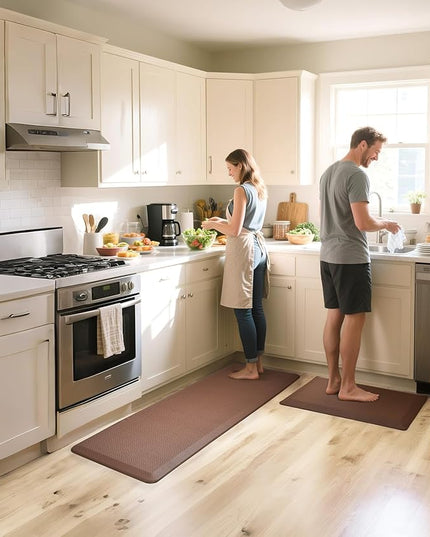 Ophanie Kitchen Mats for Floor, 3/4 Inch Thick Kitchen Rugs, 24'' x 70'' Anti Fatigue Standing Cushioned Mat, Waterproof,Comfort Ergonomic Mat for Office, Home, Sink, Brown Non-Slip Bottom