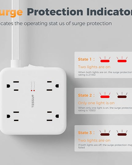 TESSAN 10 Ft Surge Protector Power Strip, 4 USB(2 USB C) 8 Outlets, Flat Plug Extension Cord with Multiple Outlets, 2100J Protection, 20W Desk Charging Station for Home, Office, Dorm Room Essentials