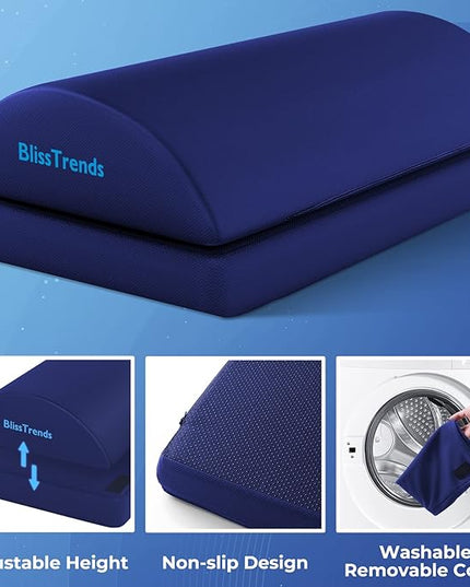 BlissTrends Foot Rest for Under Desk at Work-Versatile Foot Stool with Washable Cover-Comfortable Footrest with 2 Adjustable Heights for Car,Home and Office to Relieve Back,Lumbar,Knee Pain-Blue Long