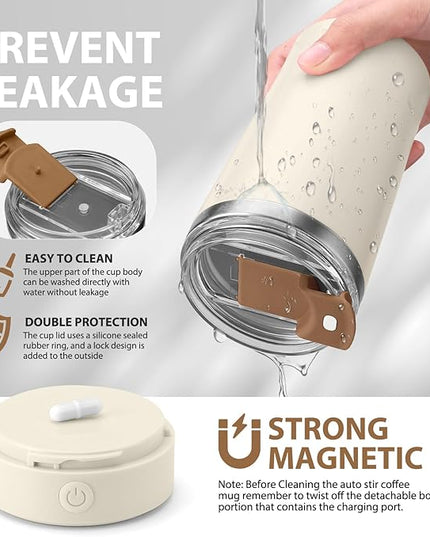 hatisan Self Stirring Coffee Mug With Lid Electric High Speed Self Stirring Mug 400ml Rechargeable Detachable Stainless Steel Self Stirring Cup for Coffee, Milk, Cocoa Christmas Gift(Beige)