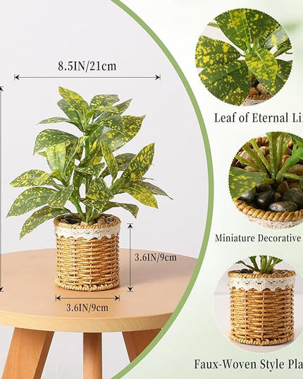 Nubry Fake Plants Artificial Potted Plants with Weaved Pot for Shelf & Table Desk | Perfect for Home Office Bathroom Farmhouse Room Coffee Table Decor 10‘’