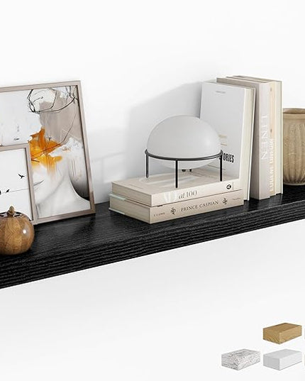 RICHFOCUS 48Inch Floating Shelves for Wall 1 Pack Shelves for Bedroom|Kitchen|Bathroom Wall Mounted Rustic Wood Floating Shelf with Invisible Brackets for Books|Storage|Decor, Black