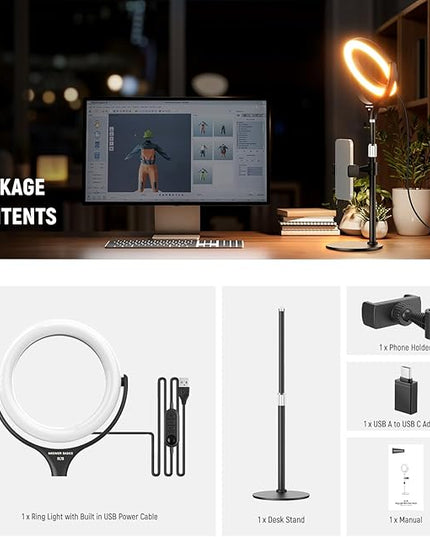 NEEWER Basics 7" Desk Ring Light with Stand/Phone Holder Compatible with iPhone, 10W CRI95+ Bi Color LED Selfie Light for TikTok Recording Laptop Webcam Zoom Video Conference Lighting Makeup, RL7B
