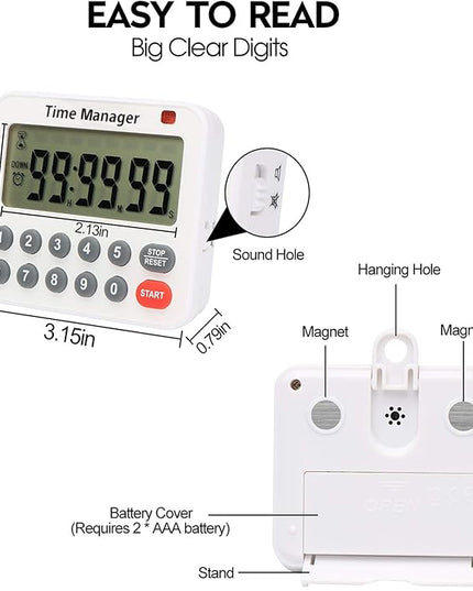 AIMILAR Digital Kitchen Timer - Magnetic Count Up Down Direct Entry Cooking Timer with Loud Alarm, Auto Shut-Off & Memory Function, 99 Hrs 99 Mins 99 Secs, 10 Key for Cooking, Exercise, Games