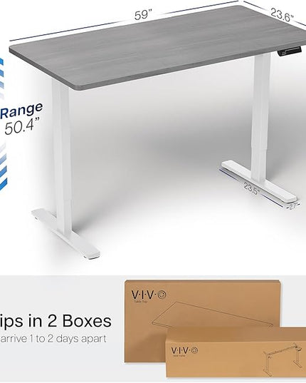 VIVO Electric 60 x 24 in Dual Motor Sit Stand Desk, Memory Height Adjustment, 2B Series, Dark Gray Top White Frame, DESK-KIT-2W6G