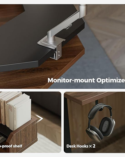 Agilestic L Shaped Standing Desk, Adjustable Height Corner Gaming Desk with Shelf, Sit Stand Up Desk, 63 x 55 Inch Home Office Computer Table, Dark Walnut