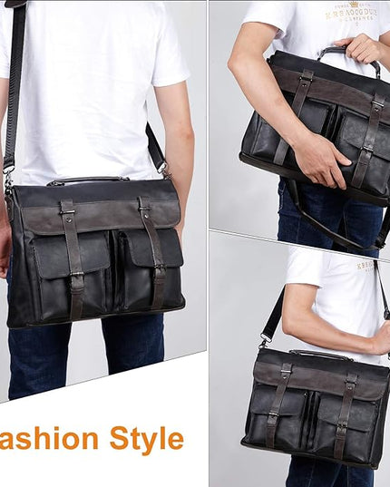 Leather Messenger Bag for Men, 15.6 Inch Vintage Laptop Bag Briefcase Satchel