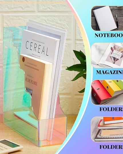 2 Pcs Iridescent Acrylic Magazine File Holders, Water Ripples Vertical File Organizer, Colorful Acrylic Folder Organizers for Desk Office Classroom Home Decor Document Storage Organizer