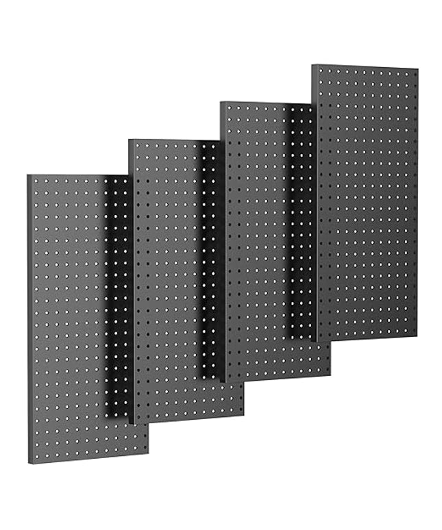 TORACK 4-Pack 12x24 inch Metal Pegboard Panels for Wall, Garage Tools Pegboard for Workbench, Modular Peg Board, Tool Organizer Board for Pegs(Black)