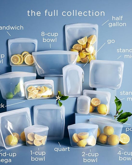 Stasher Silicone Reusable Storage Bag, 4-Pack, Reusable Freezer Bags, Microwave, Dishwasher, Oven Safe, Sous Vide, Premium Lunch Containers, Eco Friendly, Food Storage Bags, Snack Bags, Aqua