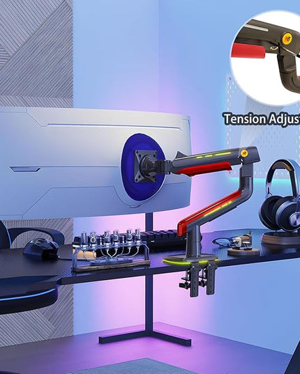 NB Gaming Monitor Arm or for 32 to 60 Inches Screen, Load up to 20 kg, VESA 75/100, RGB-Light, Heavy Duty, Multi Angle Adjustable, Premium Aluminum, Red
