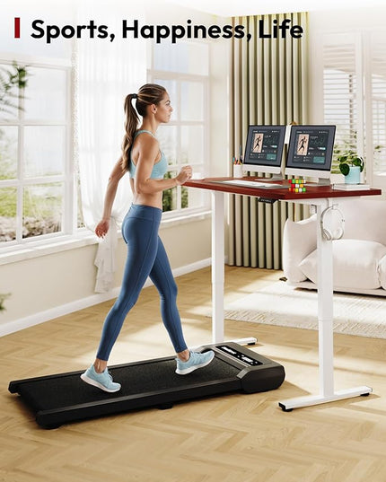 SANODESK Electric Standing Desk 48 x 30 Inches Whole-Piece Desktop Height Adjustable Stand Up Desk w/6-Button Controller Ergonomic Computer Desk for Home Office, White Frame + Mahogany Tabletop