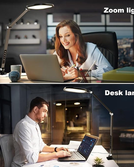 Led Desk Lamps for Home Office, Eye-Care Architect Light with Clamp, Dimmable Zoom Lighting with 3 Color Modes & 10 Brightness, Smart Computer Ring Light for Video Calls, Conference, Reading