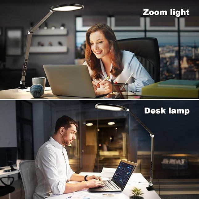 Led Desk Lamps for Home Office, Eye-Care Architect Light with Clamp, Dimmable Zoom Lighting with 3 Color Modes & 10 Brightness, Smart Computer Ring Light for Video Calls, Conference, Reading