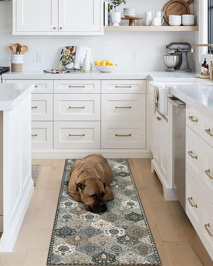 Lahome Moroccan Trellis Washable Runner Rug, 2x6 Runners for Hallways 6 Feet Non Slip Vintage Laundry Room Rug Vintage Ultra-Thin Long Carpet for Kitchen Bedroom, Grey