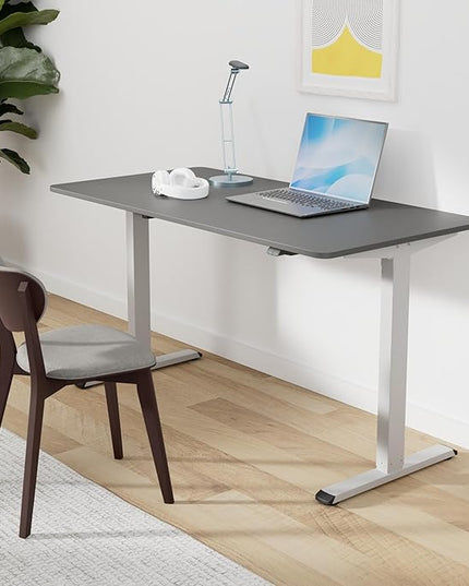 SANODESK Electric Standing Desk 55 x 28 Inches Whole-Piece Desktop Height Adjustable Stand Up Desk w/6-Button Controller Ergonomic Computer Desk for Home Office, White Frame + Black Tabletop