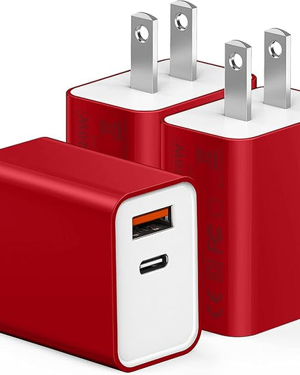 USB C Wall Charging Block, [3Pack] Multiport Fast Charge Power Brick Cube for iPhone, iPad, iPod, Samsung Galaxy, Motorola, Moto, PS5, Huawei, HTC, LG, Nokia, 20W PD Quick Charge USBC Box Wall Plug