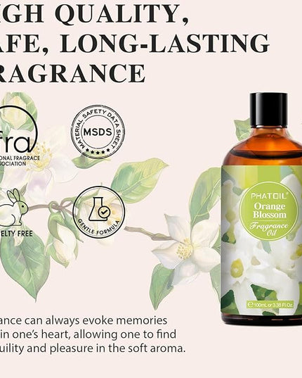 100ML/3.38fl.oz Orange Blossom Fragrance Oils, PHATOIL Orange Blossom Oil for Diffuser, Humidifier, Scented Oils for DIY Soap, Candle Making with Premium Glass Dropper