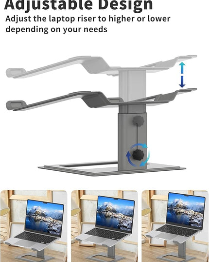 SOUNDANCE Adjustable Laptop Stand for Desk, Computer Stand, Ergonomic Laptop Riser Holder Compatible with 10 to 17.3 Inches Notebook PC Computer, Aluminum Grey