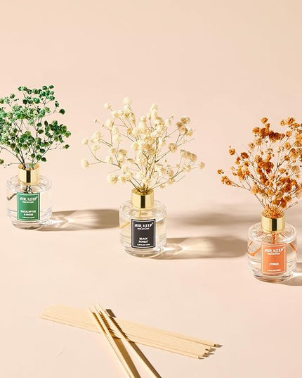 Airkeep Reed Diffuser Set of 3, Black Forest Eucalyptus Moss Citrus Oil Reed Diffusers for Bedroom Living Room Office Aromatherapy Oil Reed Diffuser for Gift 50ml