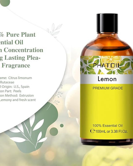PHATOIL 3.38FL.Oz Lemon Essential Oil, for Aromatherapy Diffusers, Humidifiers, Great for DIY Candle and Soap Making, Gift for Friend