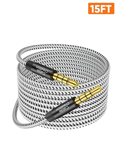 CableCreation Long 3.5mm TRRS Audio Cable 15FT, 4-Pole Aux Cord Male to Male Braided 1/8 inch Auxiliary Hi-Fi Stereo Jack Compatible with Headphone, Car, Speaker, Phone, Tablet, Laptop and More